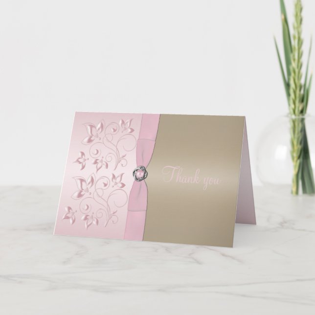 Tackkort med rosabränd och champagnegula blommor (Framsida)