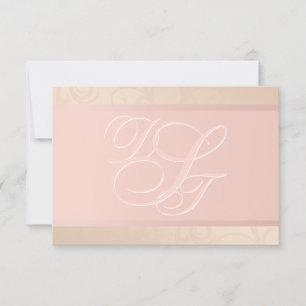 Tackkort med roséguld och rosafärgad monogram inbjudningar