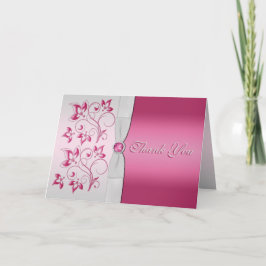 Tackkort med silver- och rosa blommor