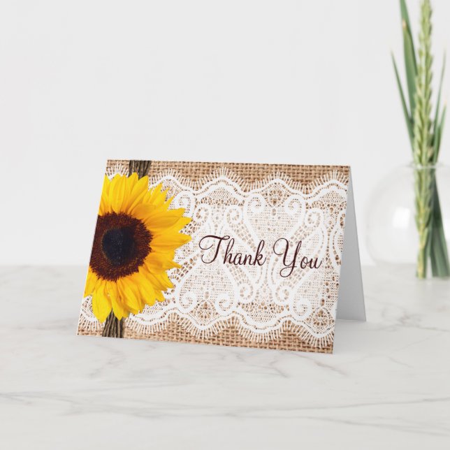Tackkort med solros och burlap spets (Framsida)