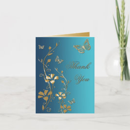 Tackkort med teal och guld blommor