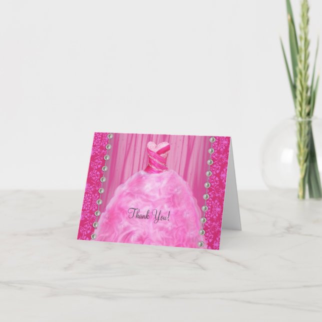 Tackkort med varma rosa pärlor för festklänning (Framsida)