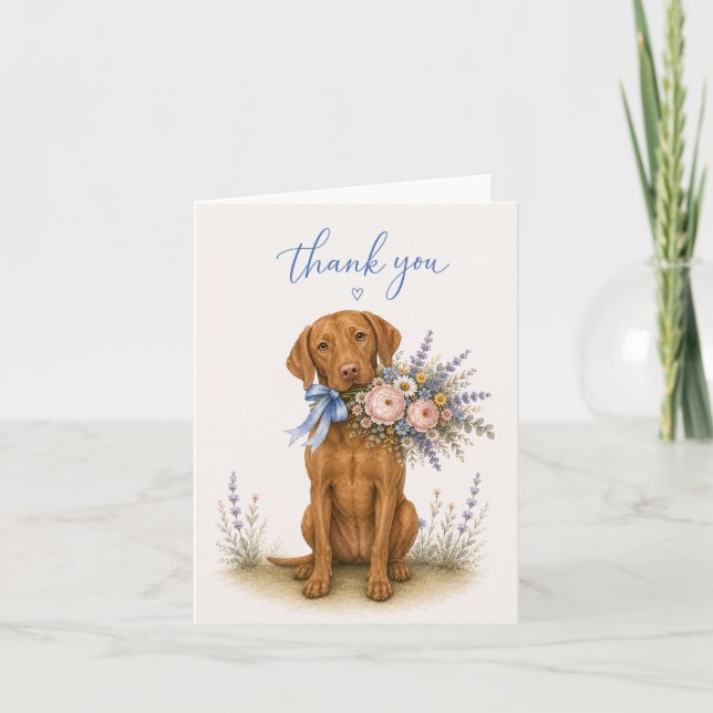 Tackkort med Vizsla-blomsterbukett (Framsida)