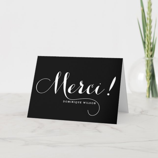 Tackkort med Whimsical Calligraphy - Merci (Framsida)