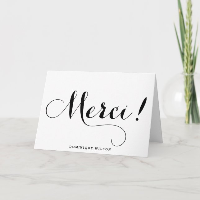 Tackkort med Whimsical Calligraphy - Merci (Framsida)