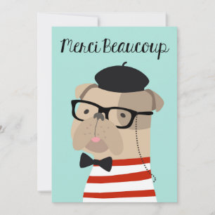 Tackkort på franska - Frenchie Bulldog Merci Tack Kort