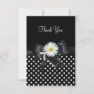 Tackkort Polka Dot Svart Vit Blomma Tack Kort