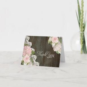 Tackkort Rosa Hydrangeor Blommig Mörk Trä-