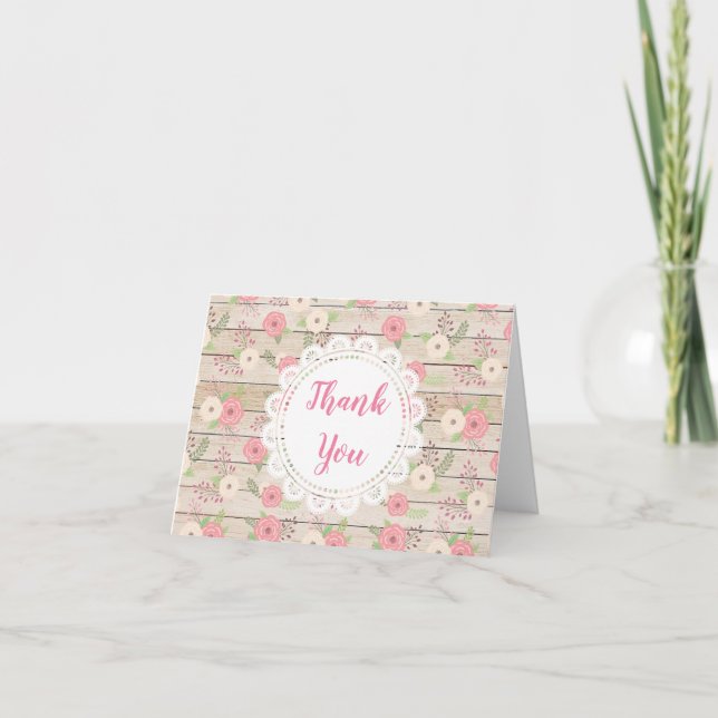 Tackkort Rustic Wood and Flowers Card (Framsida)