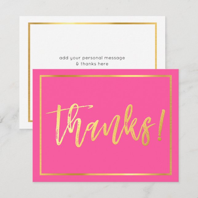 TACKKORT snygg handskriven guldbokstavsstil rosa Inbjudningar (Fram/baksida)