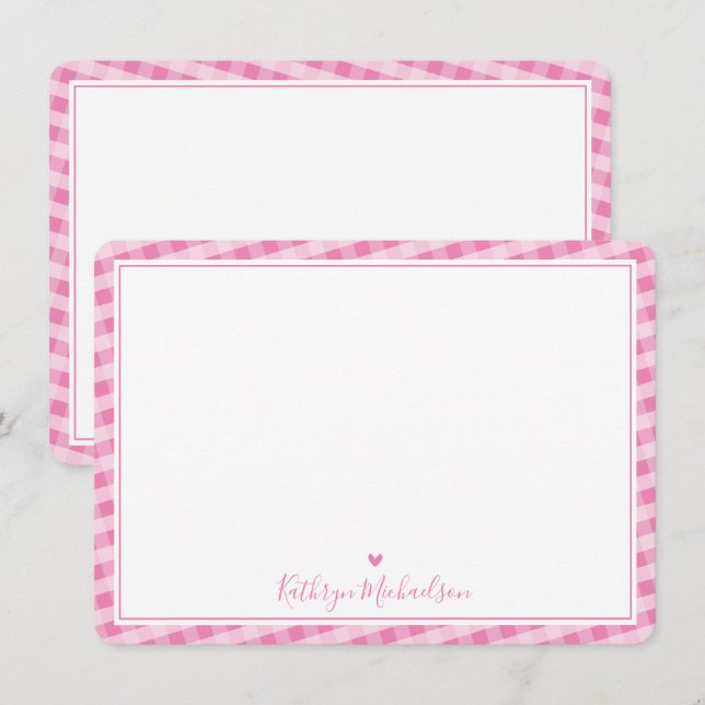 TACKKORT söt gingham mönster söt rosa Tack Kort (Fram/baksida)