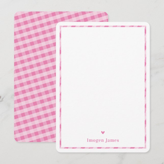 TACKKORT söt söt kontrollera hjärtats rosa vit Tack Kort (Fram/baksida)