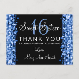 Tackkort Sweet 16 Party Sparkles Blue Vykort