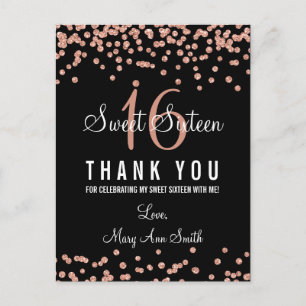 Tackkort Sweet 16 Ro Guld Glitter confetti Vykort