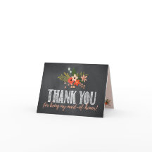 Tackkort till brudtärna med blommor på svart tavla