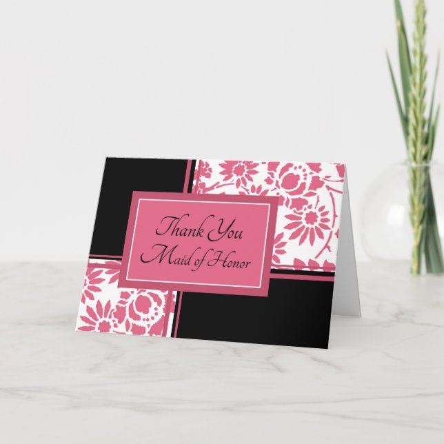 Tackkort till brudtjänare med rosa och svarta blom (Framsida)