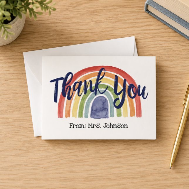 Tackkort till lärare med regnbåge (Teacher Personalized Thank You)