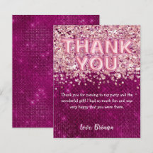 Tackkort Tjejig Magenta Rosa Glitterballonger