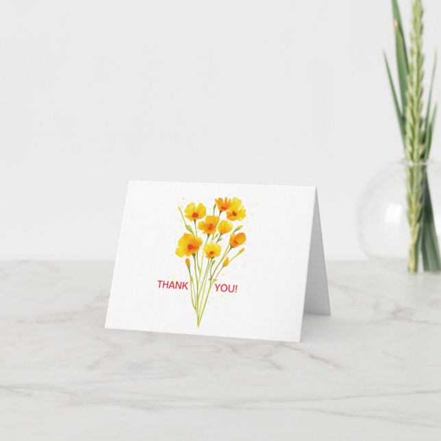 Tackkort vallmo akvarell trädgård vilda blommor (Framsida)