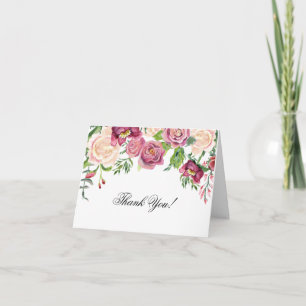 Tackkort Watercolor Burgunder Rosa Blommig