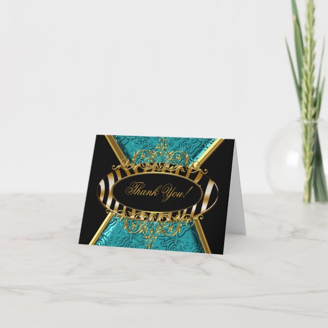 Tackkort Zebra Turkos Svart Guld Damask (Framsida)