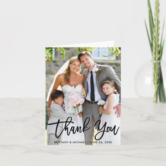 Tackkortet bröllop Photo Modern Push Script  Kort (Framsida)