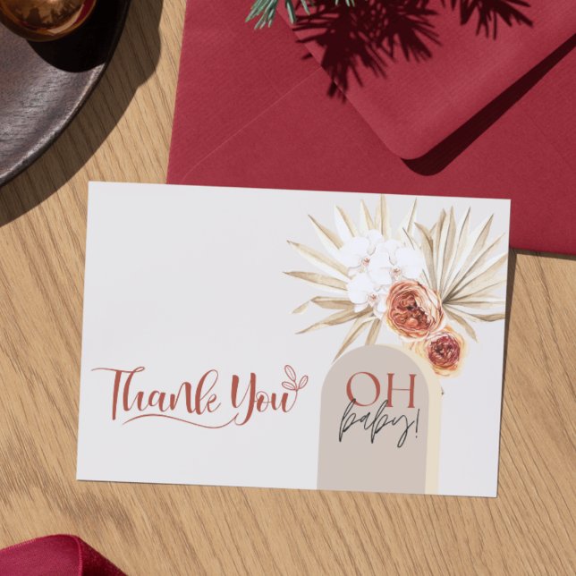 Tackkortsmall för baby shower med vildblomma boho- tack kort (Wildflower Boho Baby Shower Thank You Card Template)