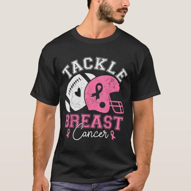 Tackle Breast Cancer Awareness Pink Ribbon America T Shirt (Framsida)