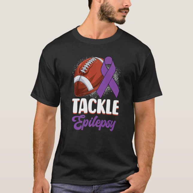 Tackle Epilepsy Awareness Day Warrior Football Pur T Shirt (Framsida)