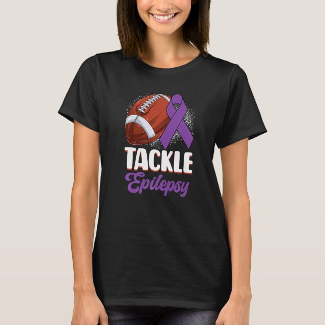 Tackle Epilepsy Awareness Day Warrior Football Pur T Shirt (Framsida)