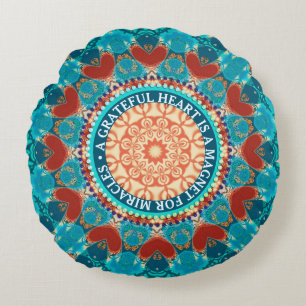 Tacknämdhet Aqua Teal Mandala Anpassningsbar Citat Rund Kudde