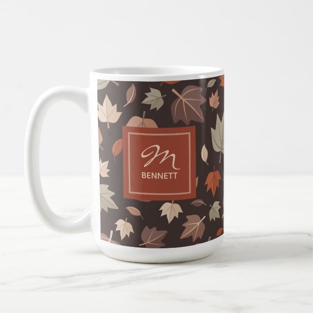 Tacknamn initialer Höstlöv Tacksam Tacksägelse Väl Kaffemugg (Vänster)