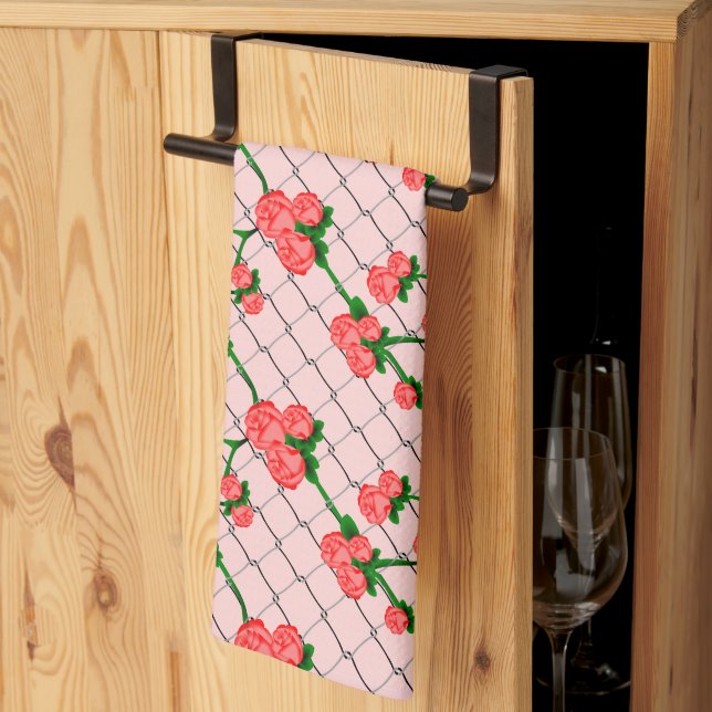 Täckningskedjans länkstängsel i rosa ros, sömlös p kökshandduk (Thirds Fold)