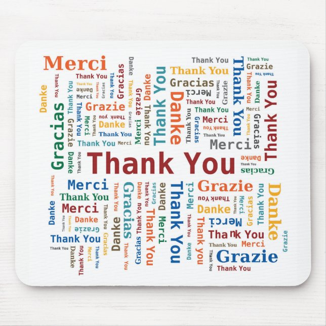 Tackordmoln i 5 mångfärgade språk - musmatta (Framsidan)