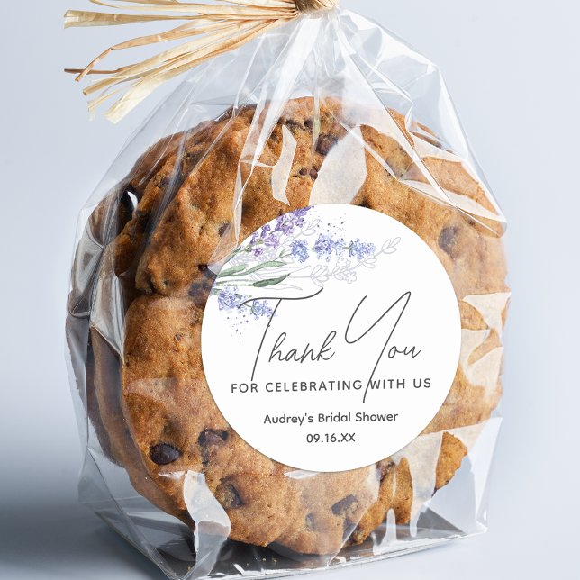 Tackpresent i akvarell med lavendel runt klistermärke (Lavender Watercolor Thank You Favor Classic Round Sticker)