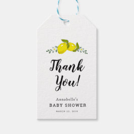 Tackpresentetikett för baby shower med citron, cit presentetikett