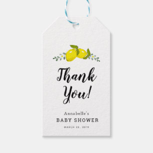 Tackpresentetikett för baby shower med citron, cit presentetikett