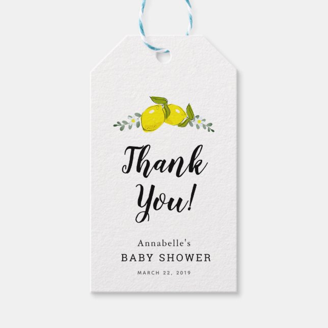 Tackpresentetikett för baby shower med citron, cit presentetikett (Framsidan)