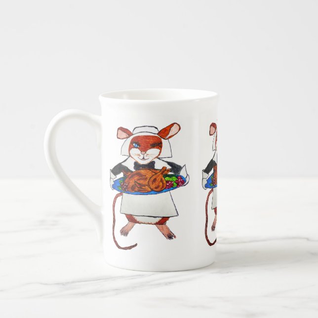 TACKSÄGELSE MUS PILGRIM  BENPORSLIN MUGG (Vänster)