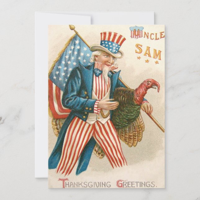 Tacksägelse Uncle Sam patriotisk kalkon USA:s flag Julkort (Framsida)
