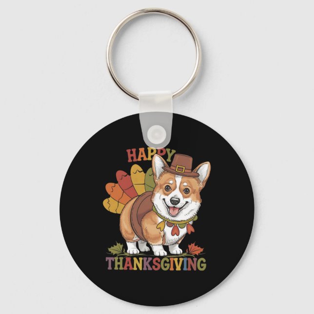 Tacksägelsedag Corgi Hund Kalkon  Nyckelring (Framsida)