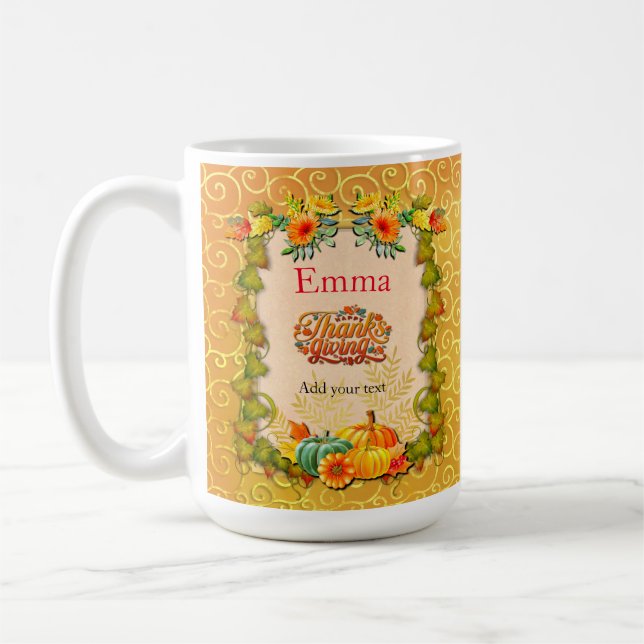 Tacksägelsedagen Höst Löv lönnlöv och pumpor Kaffemugg (Vänster)