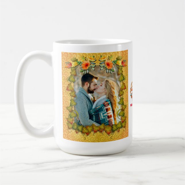 Tacksägelsedagen Höst Löv Lönnlöv och Solros Kaffemugg (Vänster)