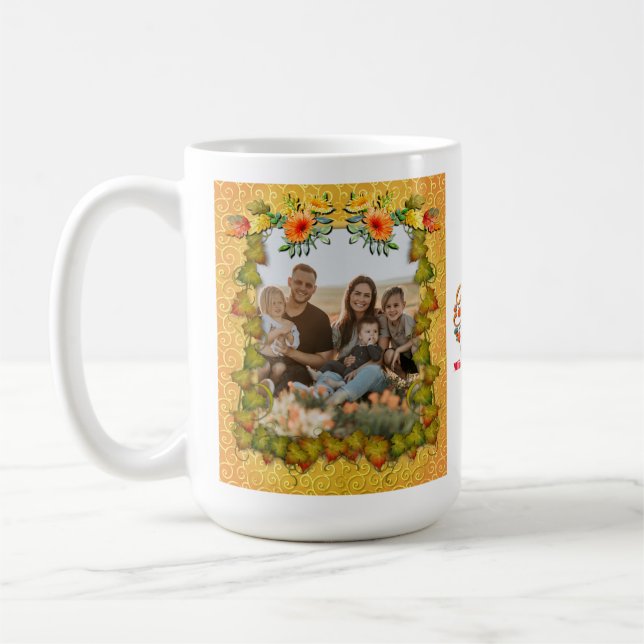 Tacksägelsedagen Höst Löv Lönnlöv och Solros Kaffemugg (Vänster)