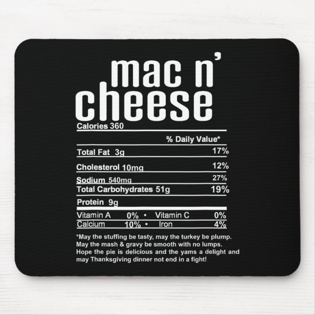 Tacksägelsedagen jul Mac N Cheese Närings Fakta Musmatta (Framsidan)