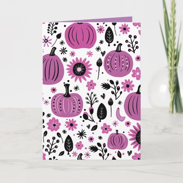Tacksägelsedagen Lila pumpa och höstblomma  Inbjudan (Framsida)