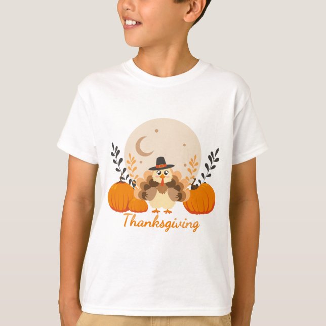 Tacksägelsedagen Söt Höst Kalkon Orange Pumpa T Shirt (Framsida)