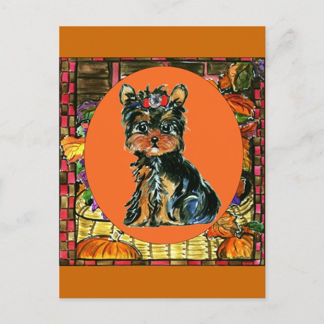 Tacksägelsedagen Yorkie Poo Helg Vykort (Framsida)