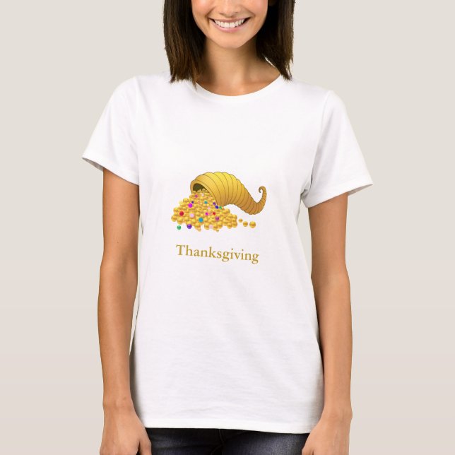 Tacksägelsedagens gyllene överflödshorn t shirt (Framsida)