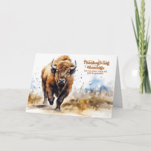 Tacksägelsedags Amerikansk Bison Buffel Akvarell Helgkort